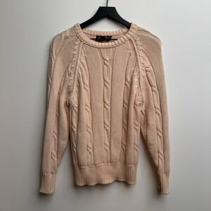 VTG Lizsport Sweater Sz Small Peach Heavy Cable Knit 100% Cotton Pullove Women's